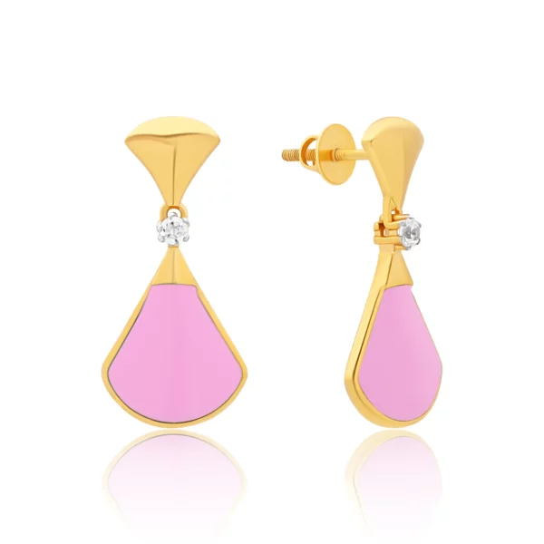 22K Gold Light Pink Enamel Drop Earrings