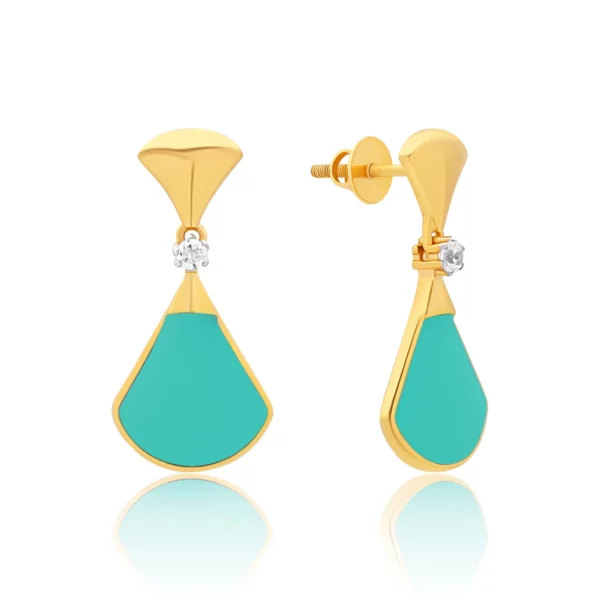 22K Gold Blue Green Enamel Drop Earrings