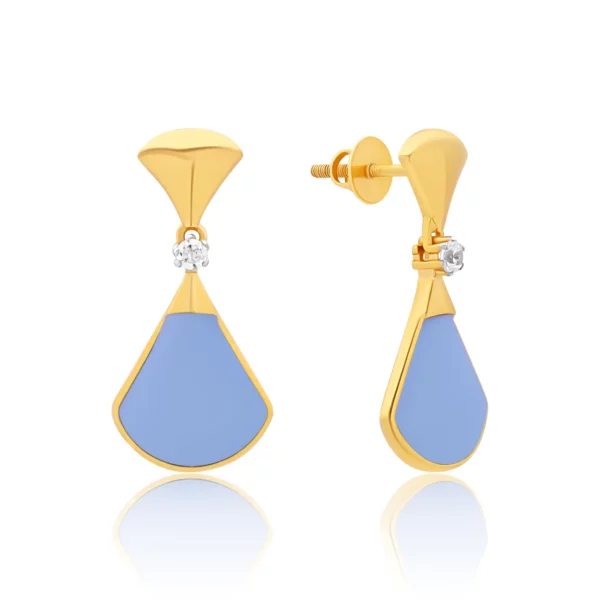 22K Gold Slate Blue Enamel Drop Earrings
