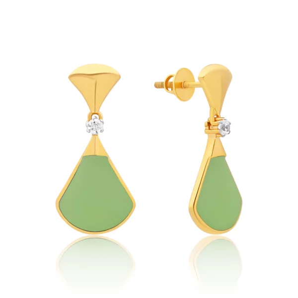 22K Gold Light Green Enamel Drop Earrings