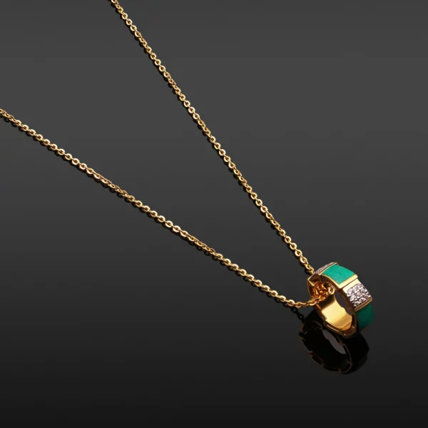 22K Gold Green Serpent Pendant Necklace