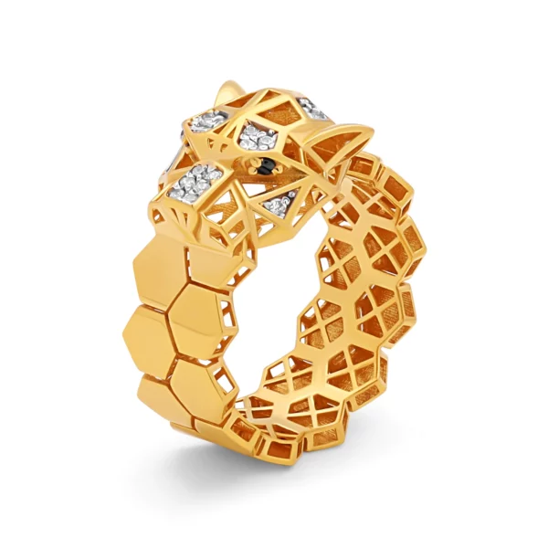22K Gold Geometric CZ Panther Ring