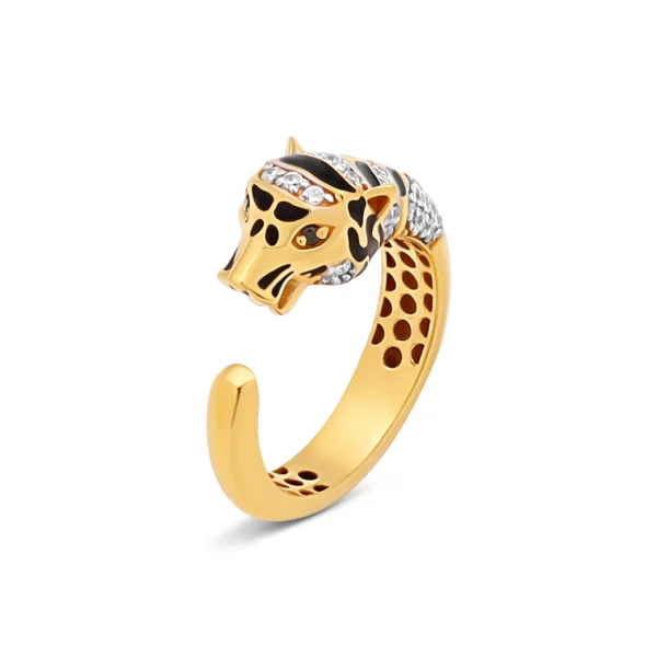 22K Gold Spotted CZ Panther Ring