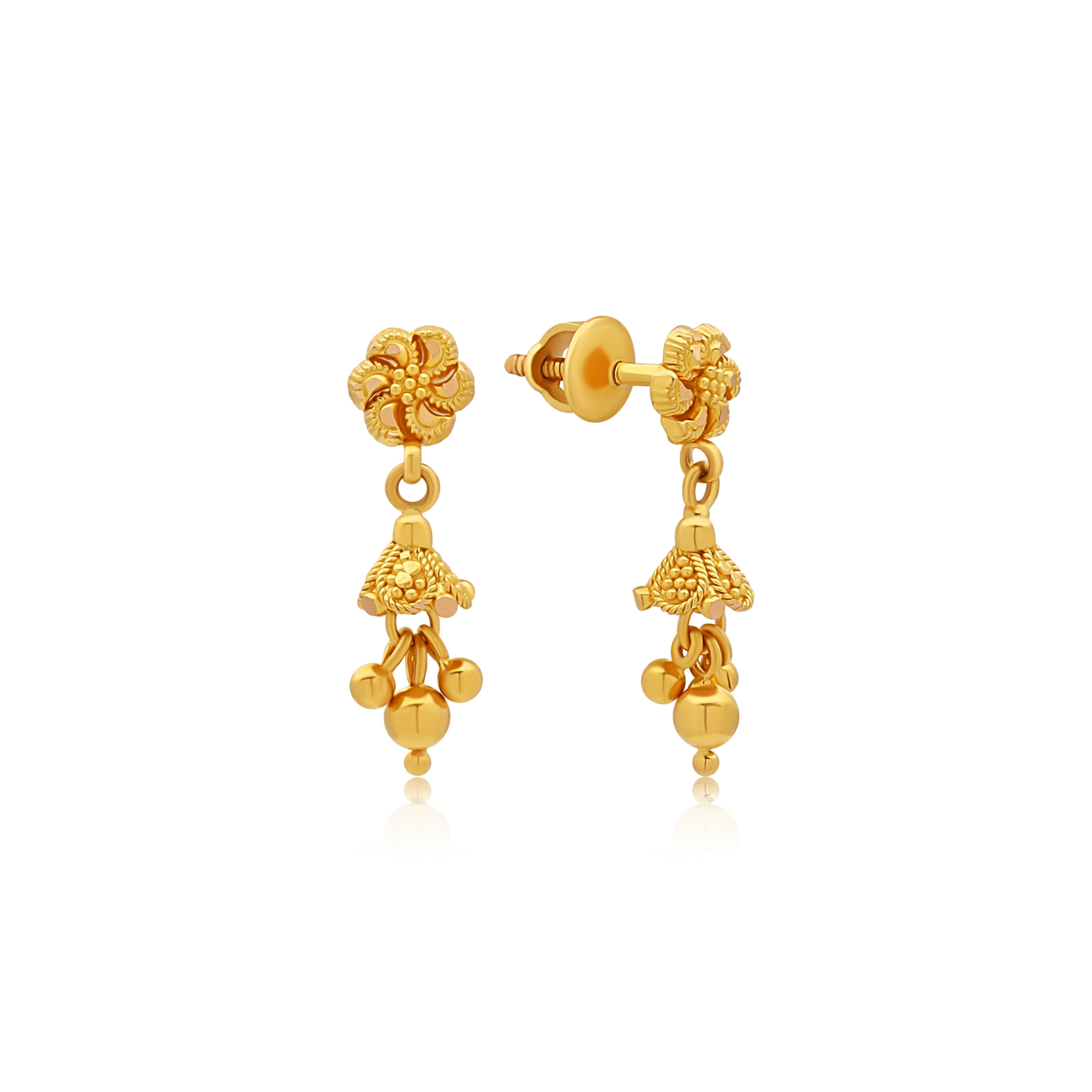 22K Gold Mini Dangler Drop Earrings (2.40G)