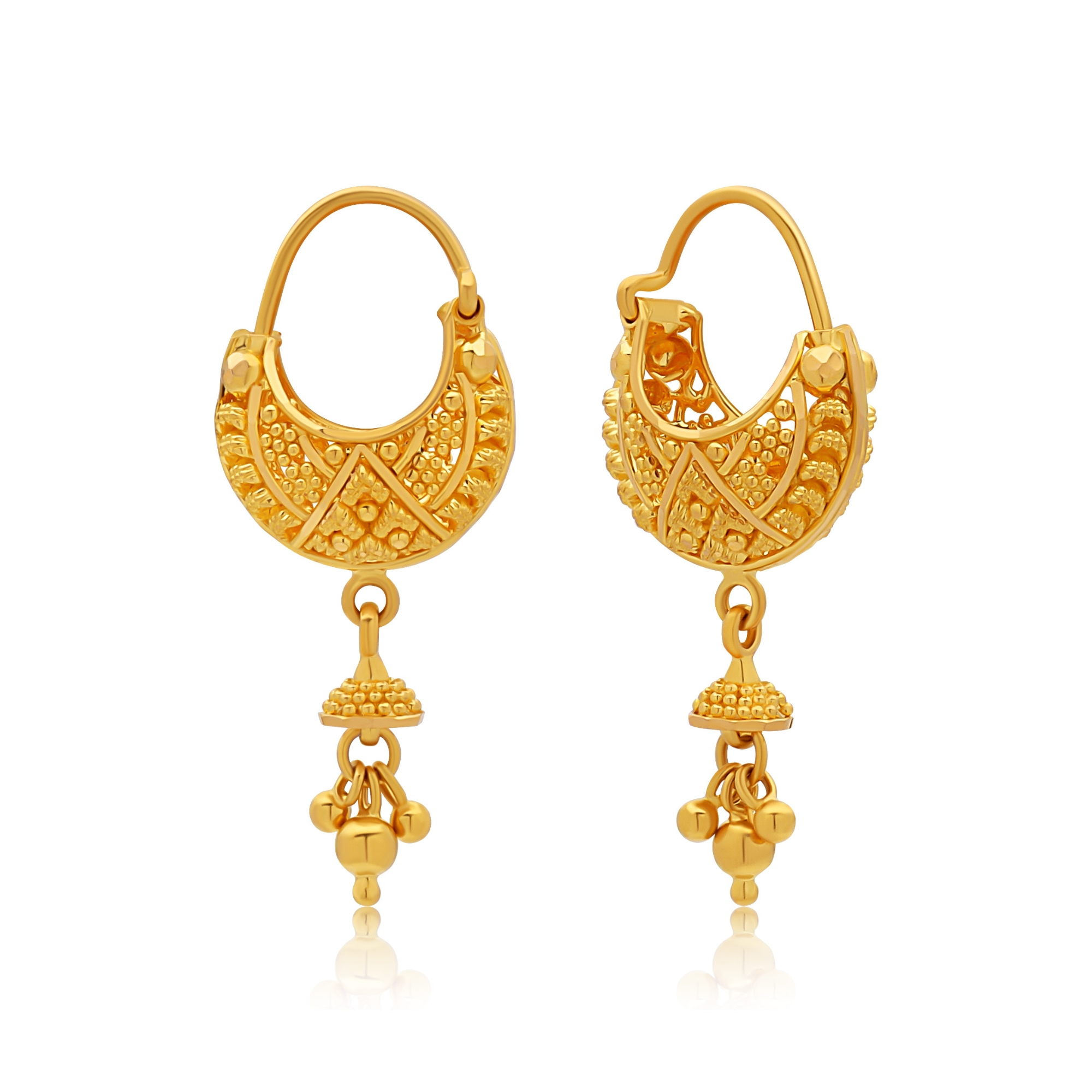 22K Gold Basket Hoop Drop Earrings (6.20G) - Queen of Hearts Jewelry