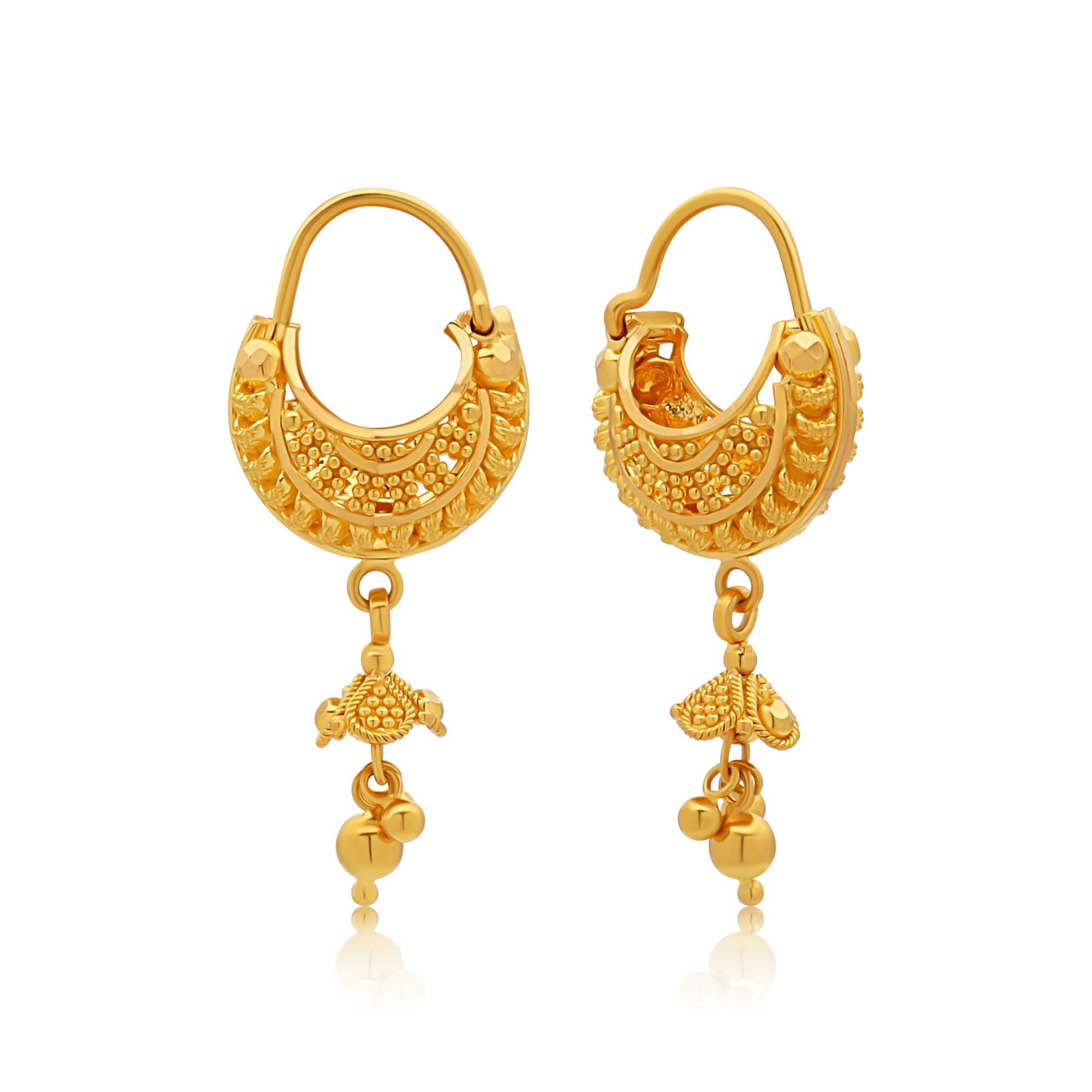 22K Gold Basket Dangle Hoop Earrings (6.00G) - Queen of Hearts Jewelry