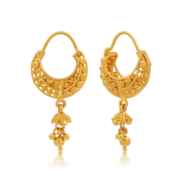 22K Gold Basket Charms Hoop Earrings