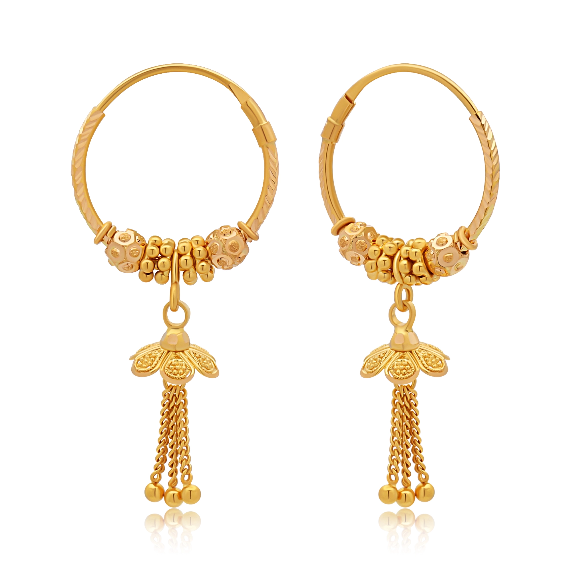 22K Gold Beaded Charms Hoop Earrings (6.45G)