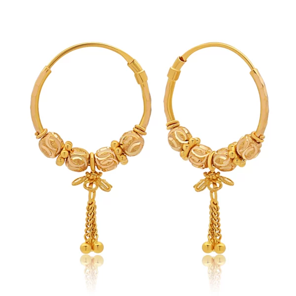 22K Gold Bead Charms Hoop Earrings