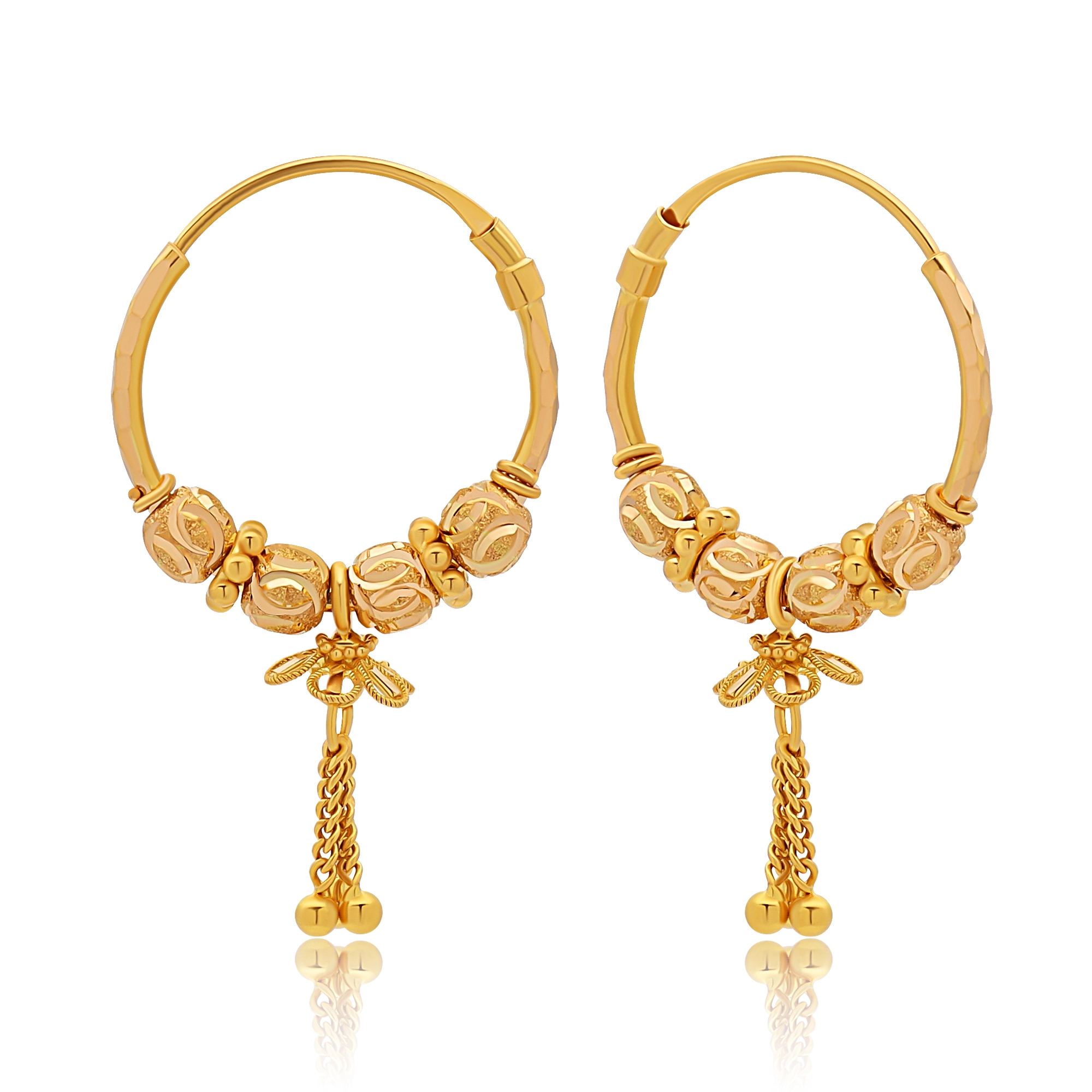 22K Gold Bead Charms Hoop Earrings (5.80G)