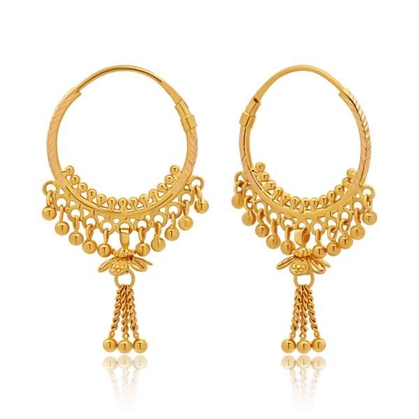22K Gold Beaded Dangle Hoop Earrings