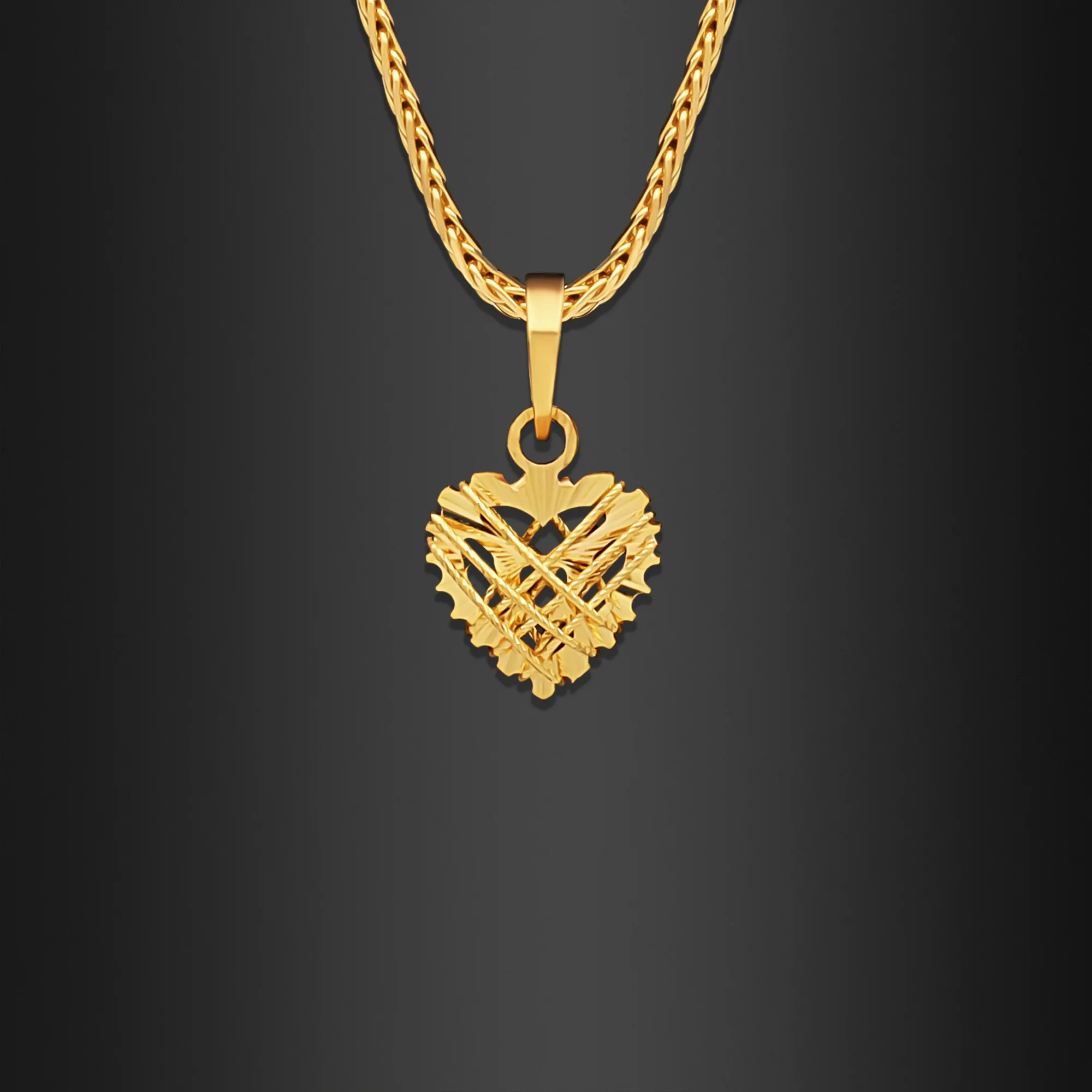 22K Gold Netted Mini Heart Pendant (0.95G)