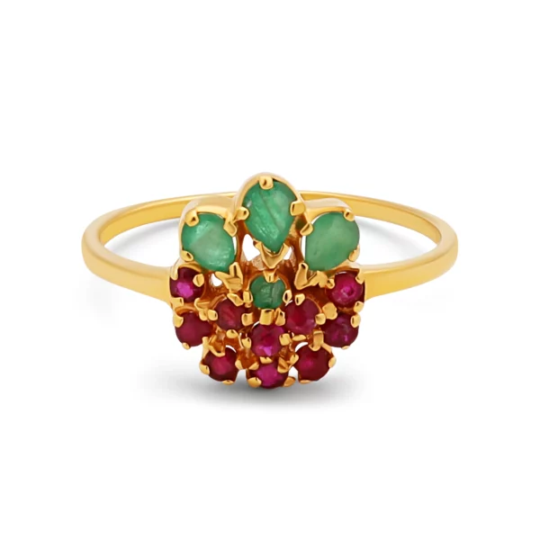 22K Gold Ruby Emerald Cluster Ring