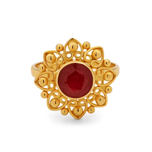 22K Gold Floral Ruby Ring