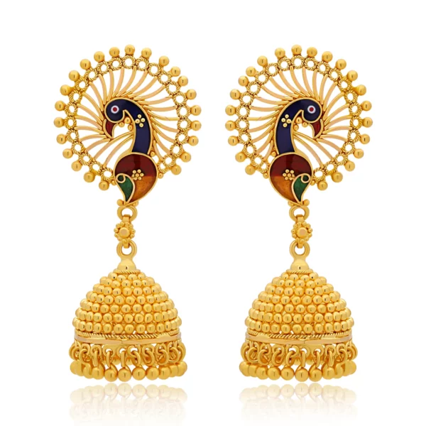 22K Gold Fanned Peacock Jhumka Earrings