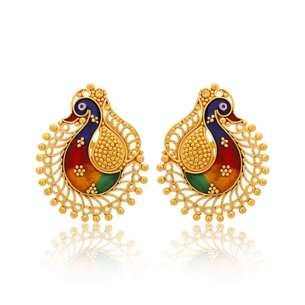 22K Gold Fanned Peacock Earrings