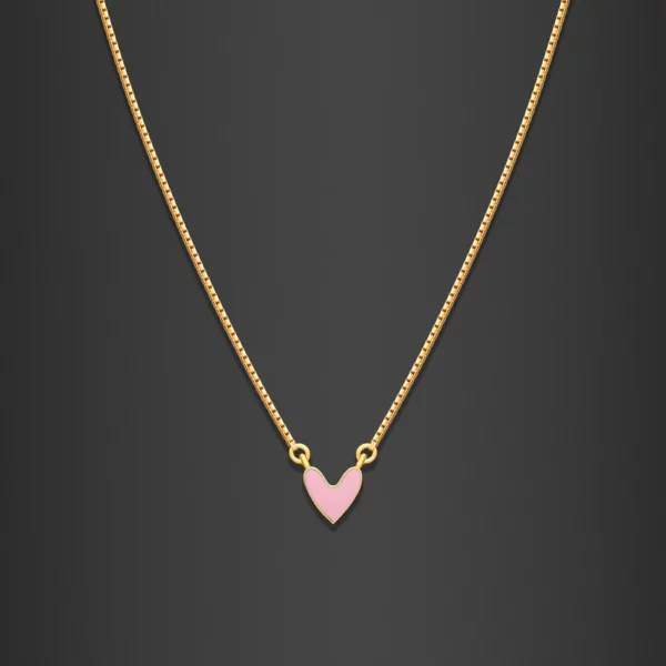 22K Gold Mini Heart Enamel Necklace
