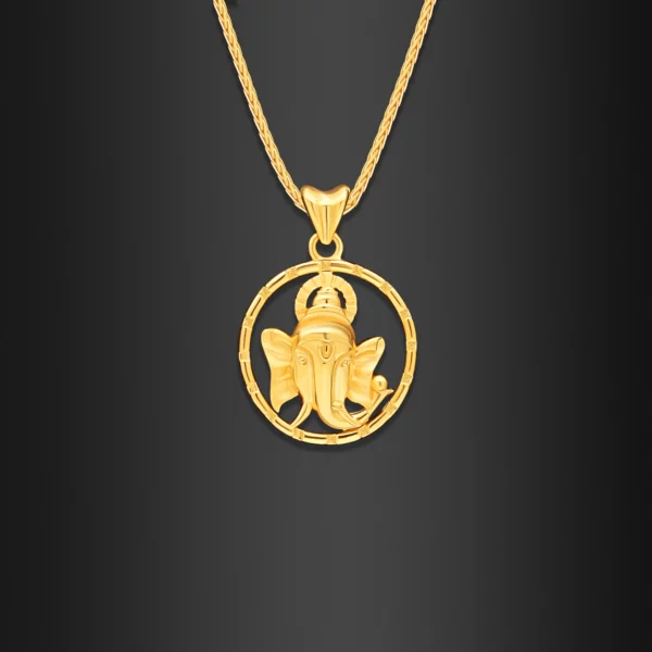 22K Gold Circular Framed Ganesha Pendant