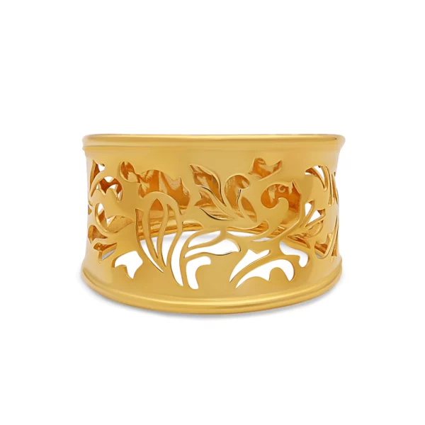 22K Gold Floral Cut Shield Ring