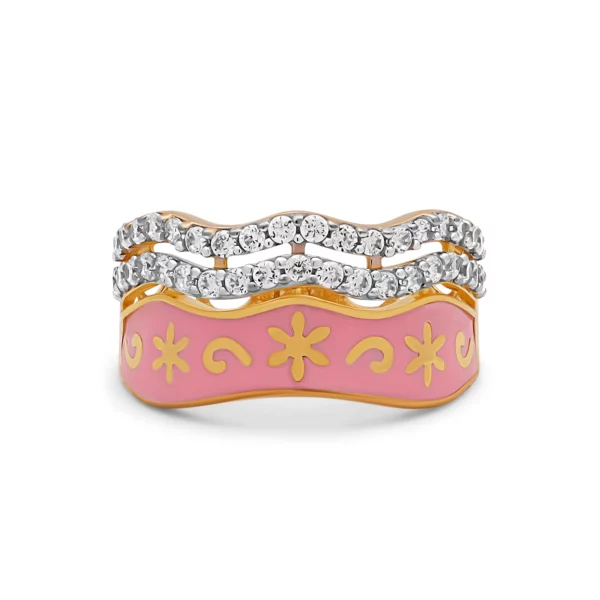 22K Gold Pink Enamel CZ Band