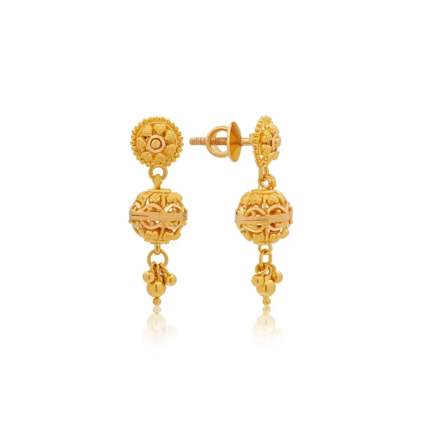 22K Gold Filigree Dangle Earrings (6.45G)