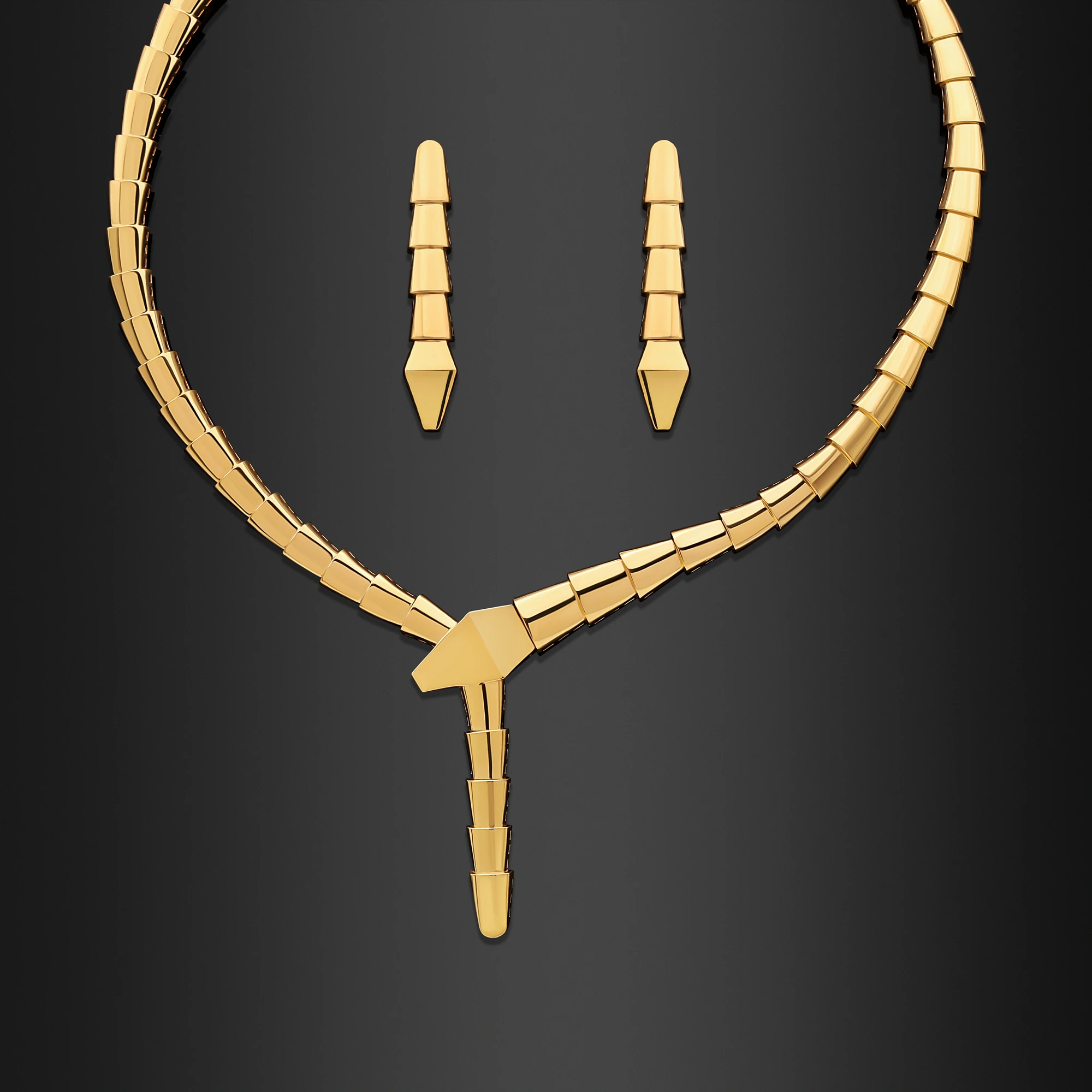 22K Gold Classic Serpent Scale Necklace Set (53.60G)