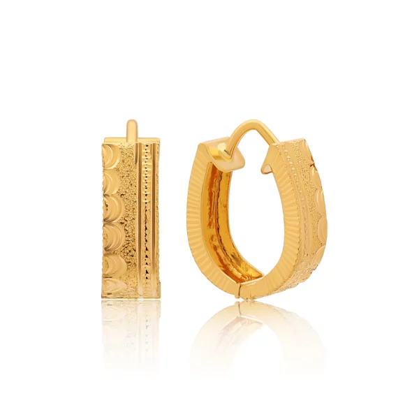 22K Gold Laser Cut Huggie Earrings (4.20G)