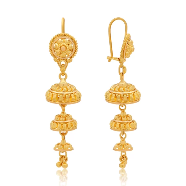 22K Gold Filigree Jhumki Hook Earrings (8.15G)