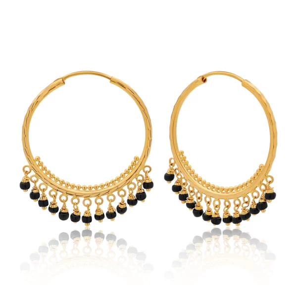 22K Gold Large Black Bead Hoop Earrings (7.07G)