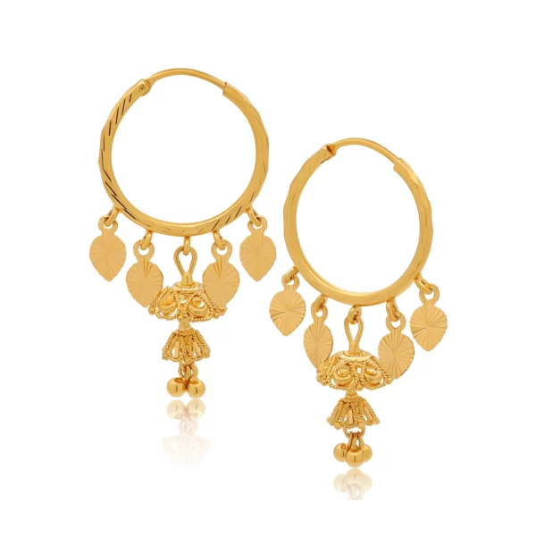 22K Gold Jhumki Charms Hoop Earrings (5.70G)