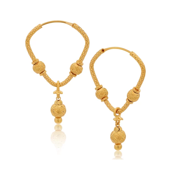 22K Gold V-Shaped Beaded Hoop Earrings (5.00G)