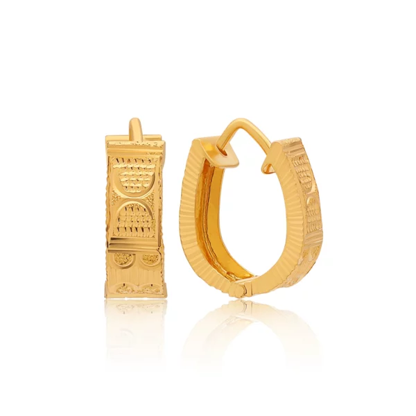 22K Gold Laser Cut Huggie Earrings (4.10G)
