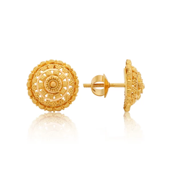 22K Gold Medium Filigree Stud Earrings (3.85G)