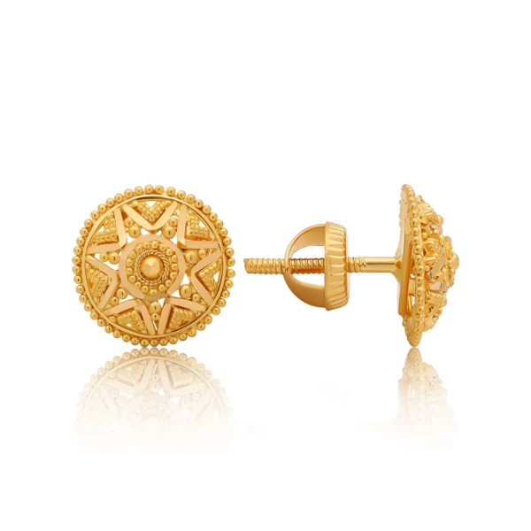 22K Gold Medium Filigree Stud Earrings (3.95G)