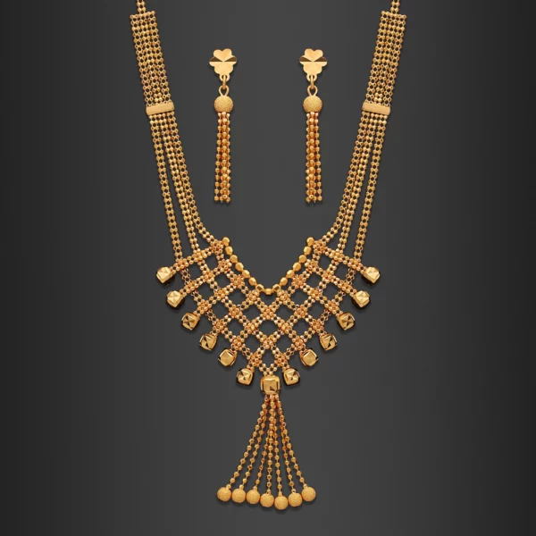 22K Gold Netted Drop Style Necklace Set (17.40G)