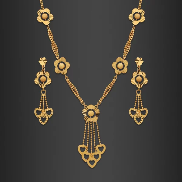 22K Gold Floral Heart Charms Necklace Set (14.85G)