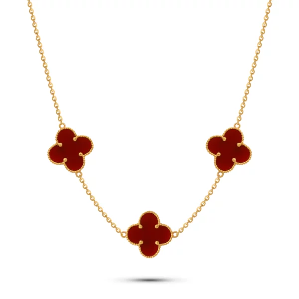 22K Gold Carnelian Clover Necklace - 3 Motifs (8.80G)