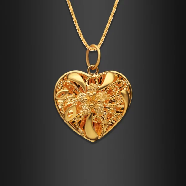 22K Gold Ornate Floral Swirl Heart Pendant (5.20G)