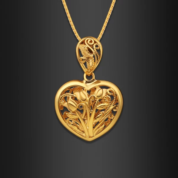 22K Gold Delicate Petal Vine Heart Pendant (4.85G)