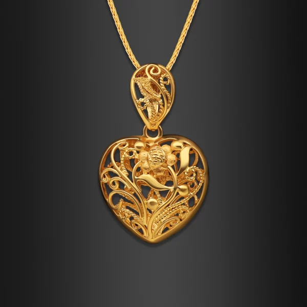 22K Gold Enchanted Blossom Heart Pendant (5.05G)