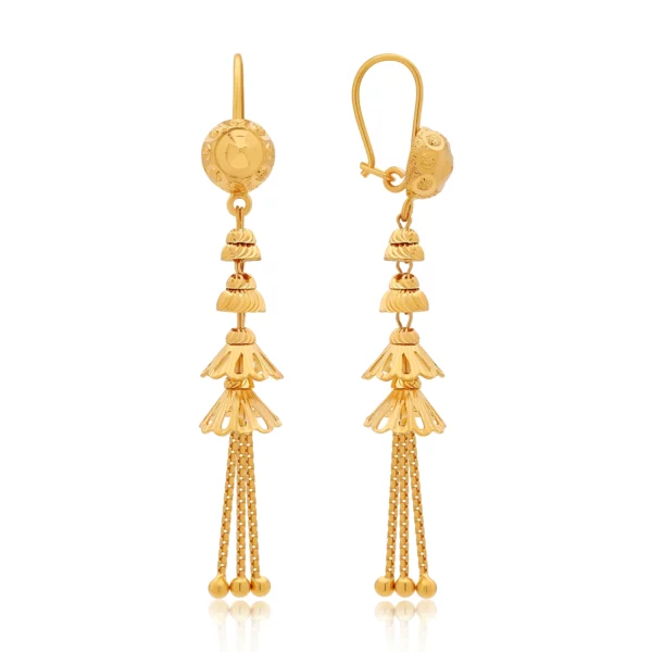 22K Gold Frosted Hook Drop Earrings (5.10G)