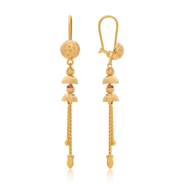 22K Gold Light Textured Hook Drop Earrings (3.60G)