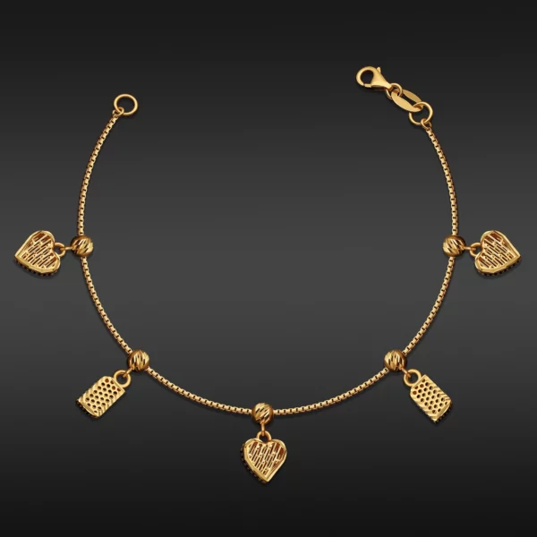 22K Gold Netted Dangle Charms Bracelet (5.40G)