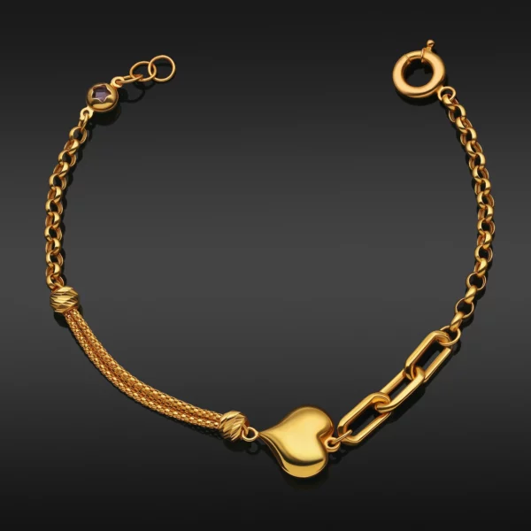 22K Gold Elegant Puffy Heart Bracelet (5.70G)