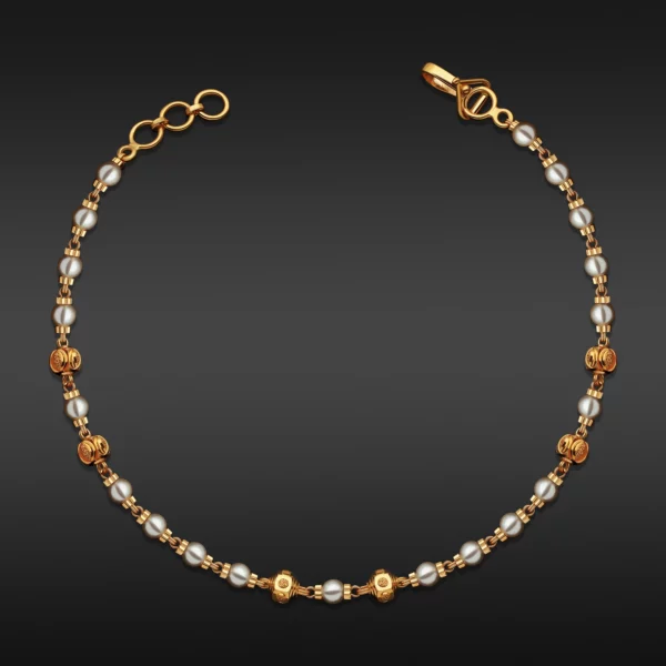 22K Gold Textured Beaded Pearls Bracelet (5.13G)