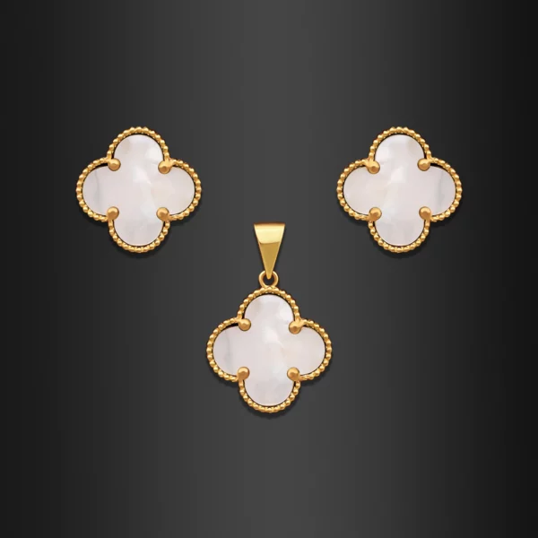 22K Gold Mini Mother of Pearl Clover Pendant Set (6.75G)