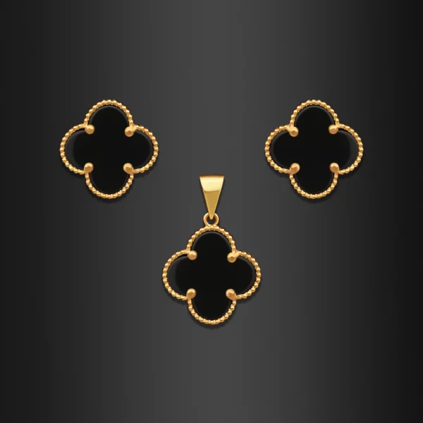 22K Gold Mini Onyx Clover Pendant Set (6.80G)