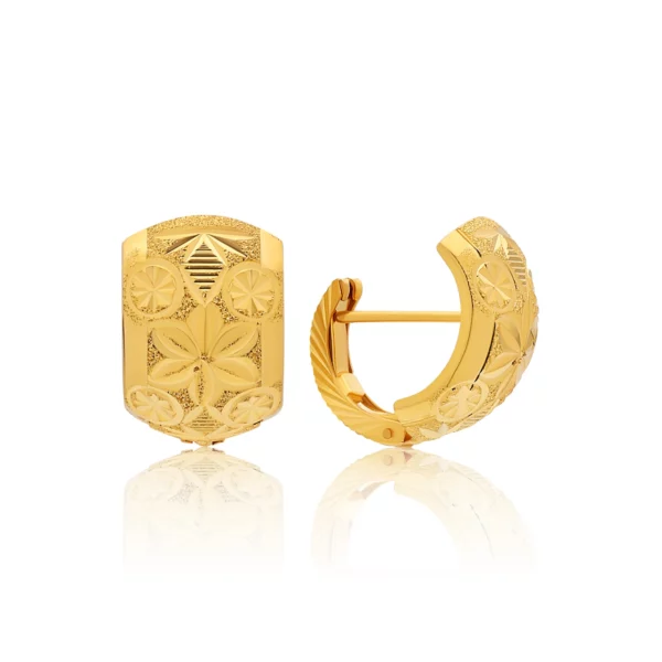 22K Gold Light Laser Cut Huggie Earrings (4.70G)