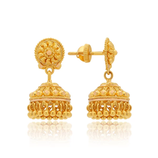 22K Gold Small Filigree Jhumka Earrings (7.65G)