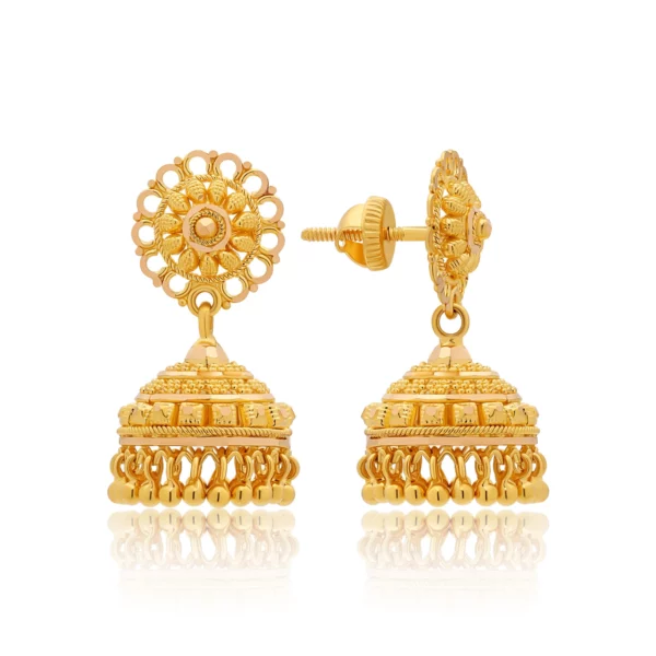 22K Gold Timeless Filigree Jhumka Earrings (9.05G)